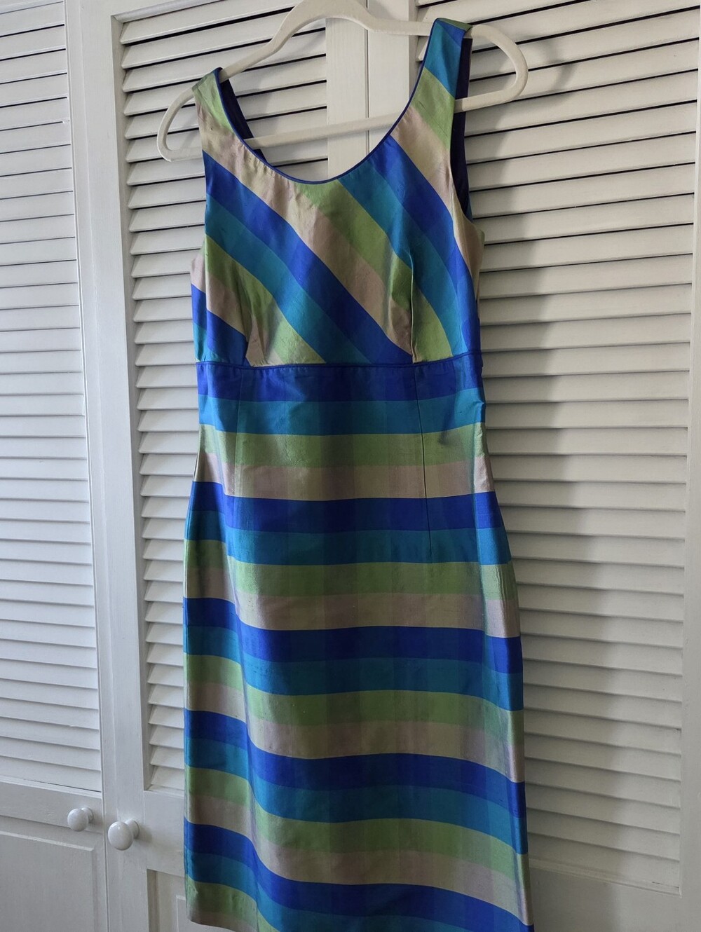 Sara Campbell Blue, Green & Tan Striped Midi Dress